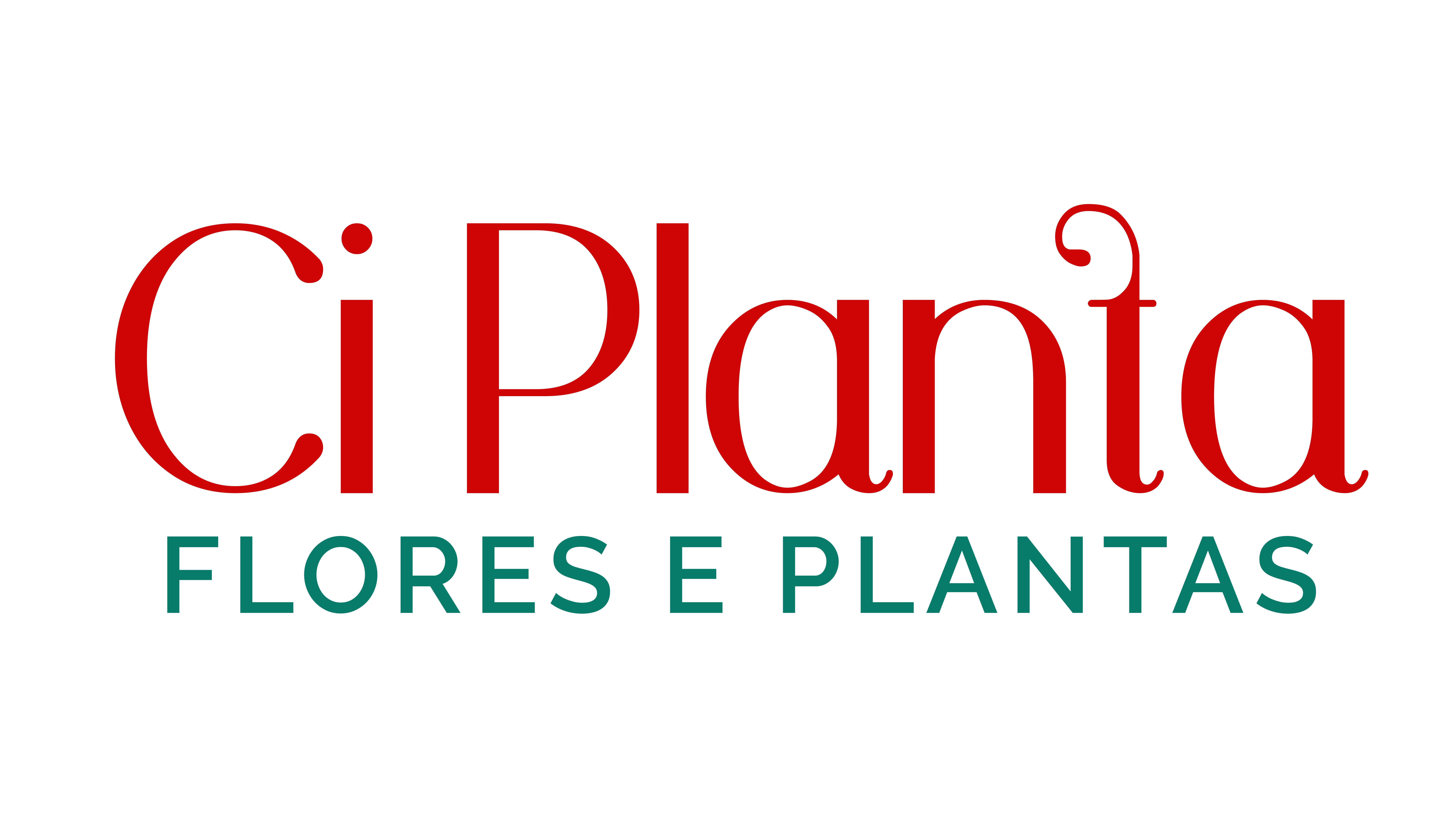 Logotipo script em vermelho vibrante com subtítulo verde da Ci Planta