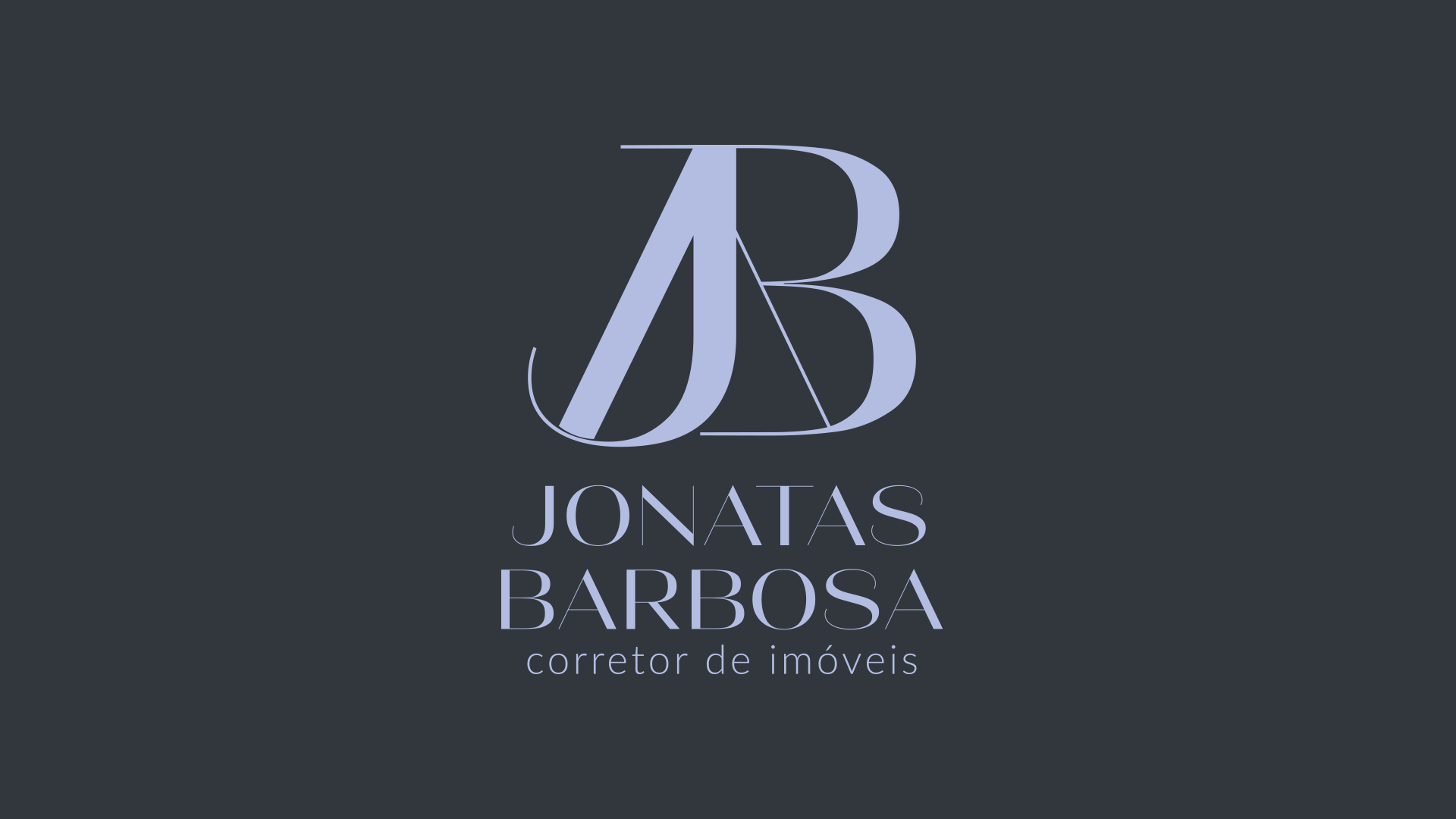 Monograma JB serifado em traço fino sobre fundo grafite com paleta lilás