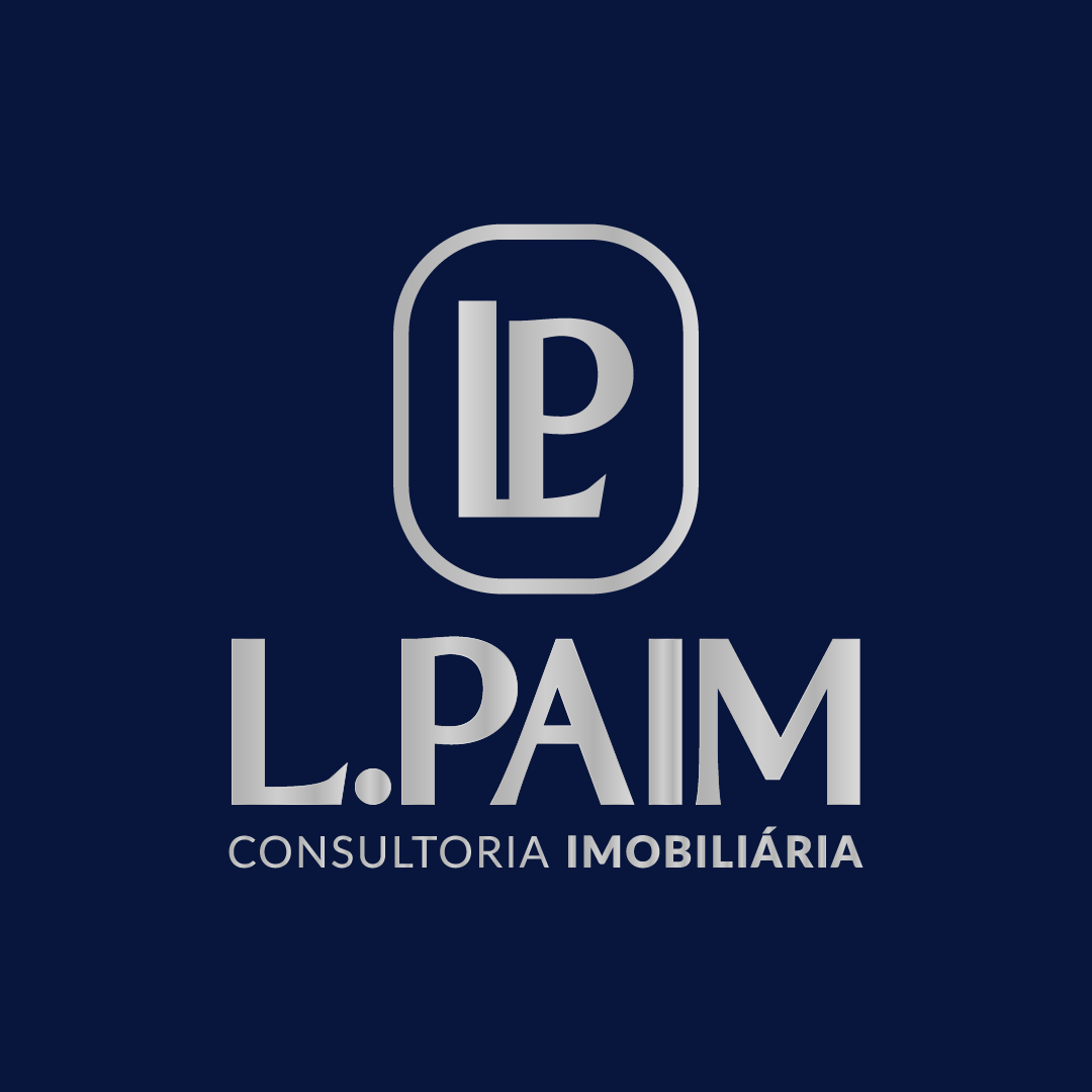 Monograma LP prateado em contêiner arredondado sobre fundo azul-marinho