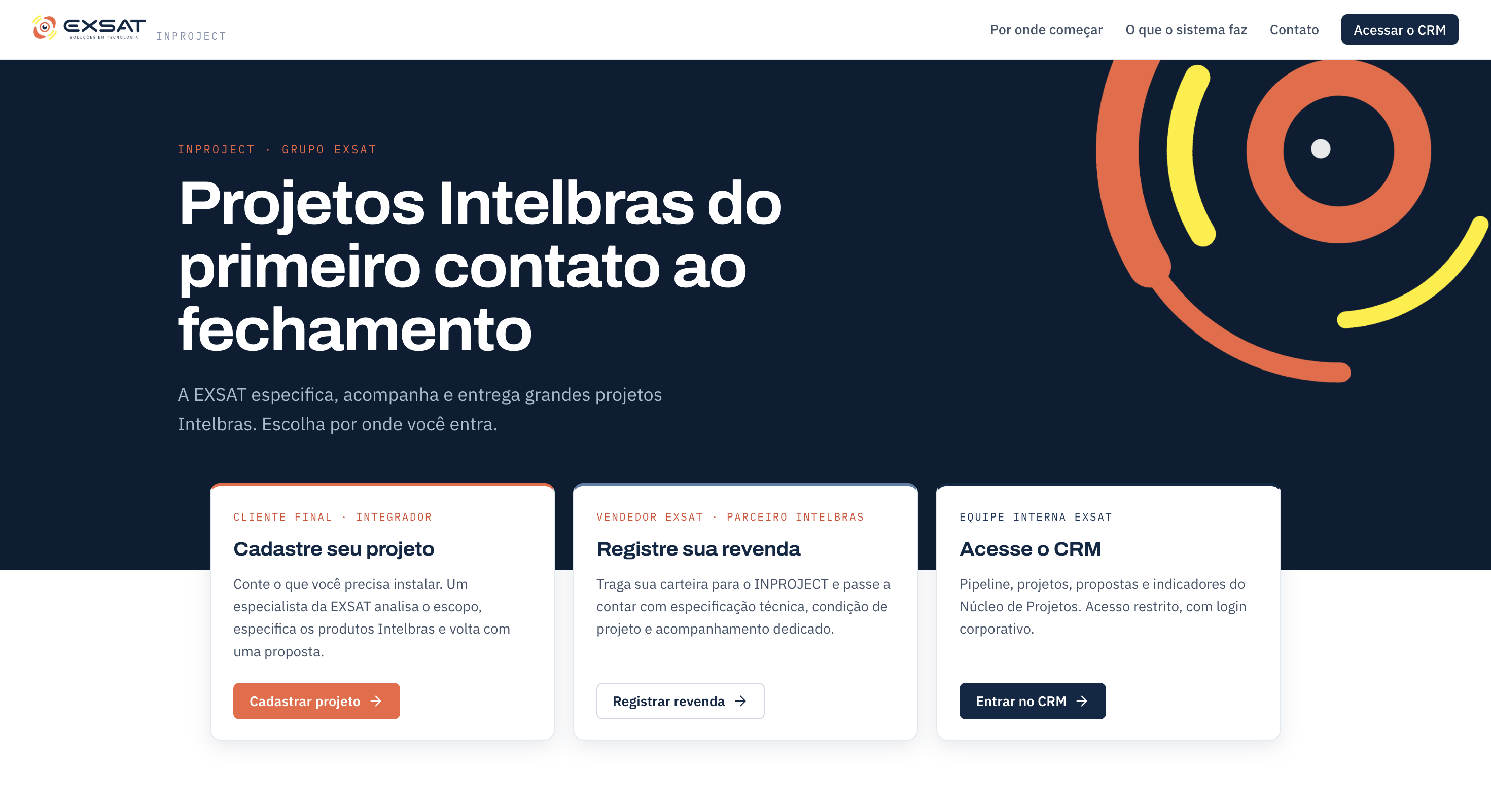 Pipeline kanban do CRM Inproject com oportunidades distribuídas por estágio
